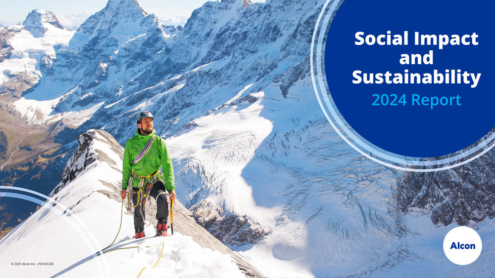 The cover of the Alcon 2024 Social Impact and Sustainability Report